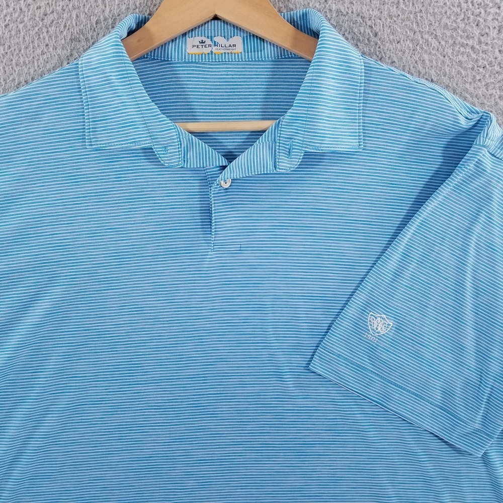 Peter Millar Polo Shirt XXL Blue Featherweight Golf Performance Belle Meade CC